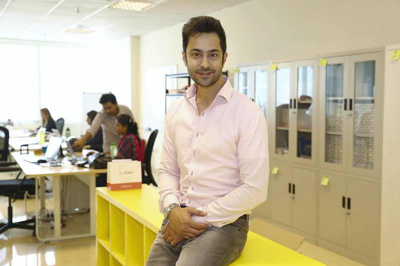 DUBAI, UNITED ARAB EMIRATES, September 4 – 2018 :- Faraz Khan , founder of the Soukare a lifestyle and healthcare tech startup at his office in the Pinnacle Building on Sheikh Zayed road in Dubai. ( Pawan Singh / The National )  For Business. Story by Alice 