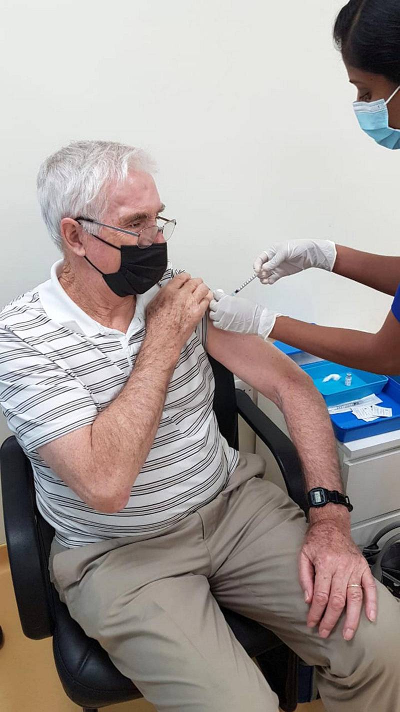 Graham Morton, 74, one of the first recipients of the Pfizer Covid-19 vaccine. Courtesy of Carolyn Belsey Morton
