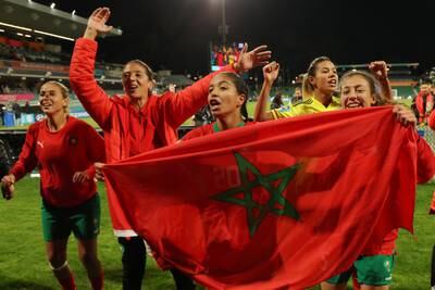 Morocco players celebrate their win over Colombia which sent them through to the Women's World Cup knockout stages. EPA