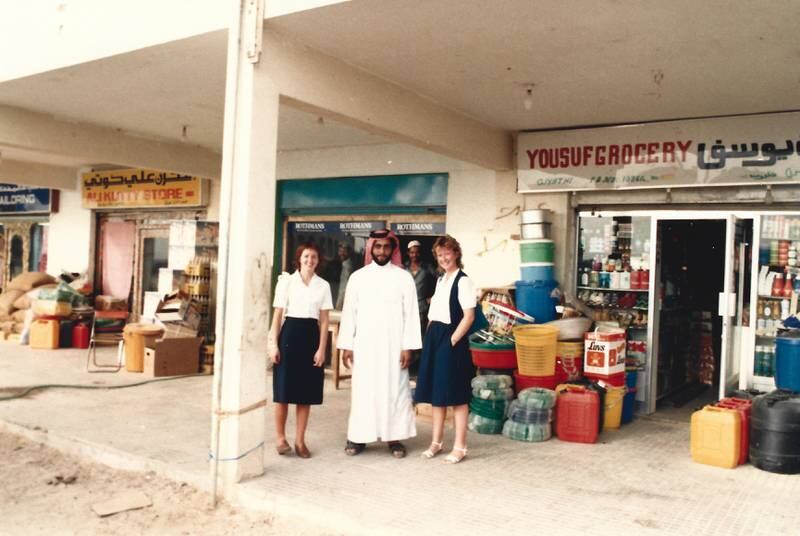 Linda Ford, right, at a small souq in Ghayathi, in Abu Dhabi's Al Dhafra region  