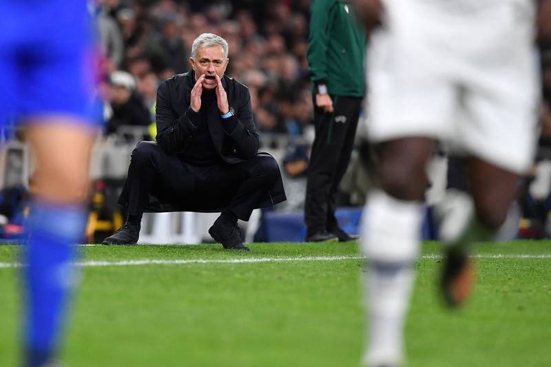 Tottenham Hotspur's Portuguese head coach Jose Mourinho shouts instructions to his players from the touchline. AFP