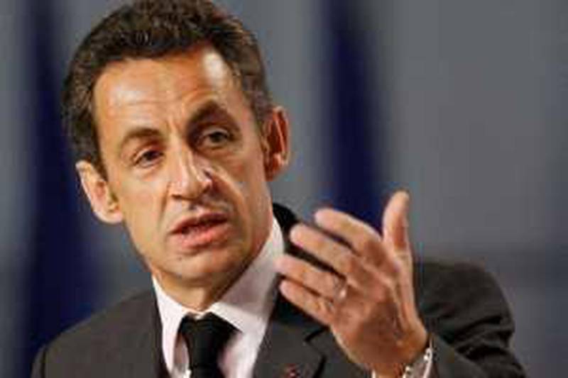 French President Nicolas Sarkozy speaks at a press conference in Strasbourg, France, Saturday April 4, 2009, at the end of a summit celebrating the 60th anniversary of the founding of the North Atlantic Treaty Organization. (AP Photo/Michael Sohn)