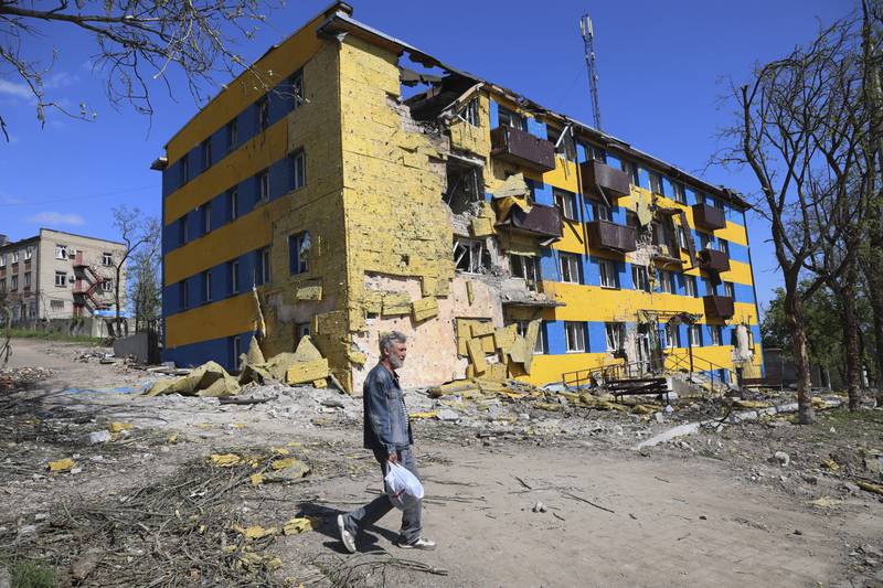A destroyed building in the south-eastern city of Mariupol. AP