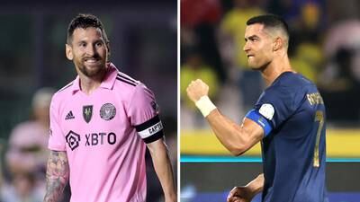 Lionel Messi, left, and Inter Miami, will face Cristiano Ronaldo and Al Nassr in a friendly this February. Photos: AFP
