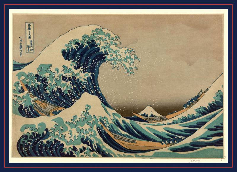 Kanagawa oki nami ura, The great wave off shore of Kanagawa., Katsushika, Hokusai, 1760-1849, artist, [between 1826 and 1833, printed later], 1 print : woodcut, color., Print shows a huge wave bearing down on boats with a view of Mount Fuji in the background. (Photo by: Sepia Times/Universal Images Group via Getty Images)