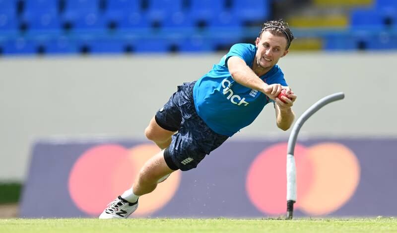 England captain Joe Root catches a ball during training. Getty