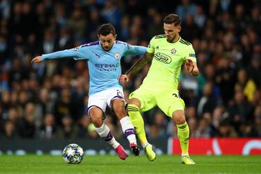 Bernardo Silva, left, played for Manchester City against Dinamo Zagreb in the Champions League - the evening before the FA charge was brought against him. Getty Images