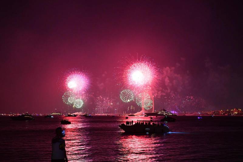 New Year's fireworks celebrations are seen above the Dubai skyline. AFP
