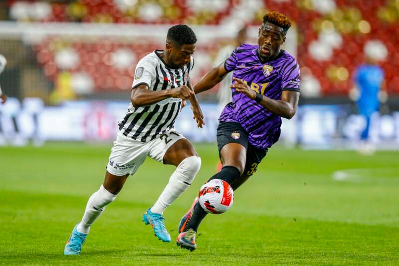 Al Ain’s Ivorian defender Kouame Autonne, right, scored in the 1-1 draw against Al Jazira in the Pro League Cup first leg semi-final at Mohamed bin Zayed stadium. Photo: PLC