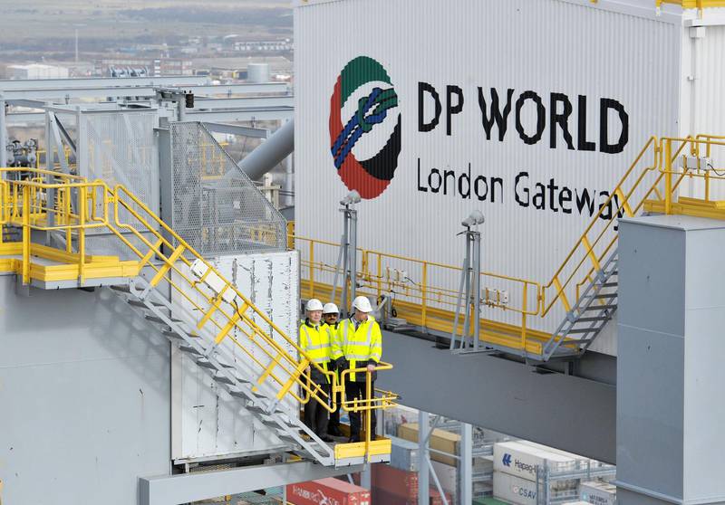 LONDON, ENGLAND - MARCH 14: Prince William, Duke of Cambridge (right) and William Hague (left), look out as they stand on a gantry atop one of the ship container cranes, with with DP World chairman Sultan Ahmed Bin Sulayem during a visit to DP World London Gateway on March 14, 2016 in Stanford-le-Hope, in Essex. The visit is to highlight an agreement that has been reached with the transport sector to crack down on global wildlife trafficking routes. (Photo by Nick Ansell - WPA Pool/Getty Images)