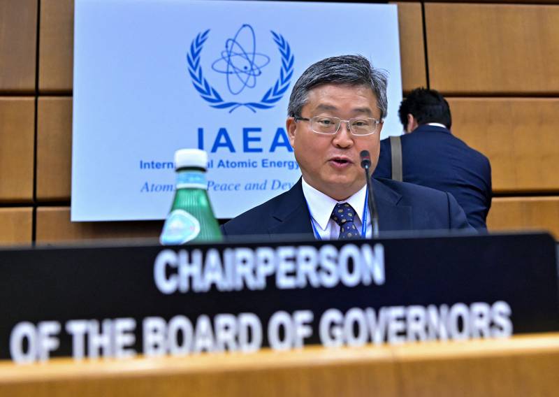 Shin Chae-Hyun, chairman of the IAEA’s board of governors, attends the quarterly meeting. AFP