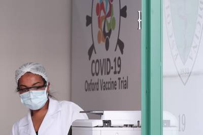 An employee is pictured at the Reference Centre for Special Immunobiologicals (CRIE) of the Federal University of Sao Paulo, Brazil, where the trials of the Oxford/AstraZeneca coronavirus vaccine are conducted. Amanda Perobelli / Reuters