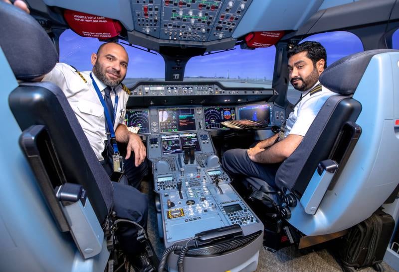 Etihad pilots training in a CAE7000XR A350 flight simulator. Victor Besa / The National