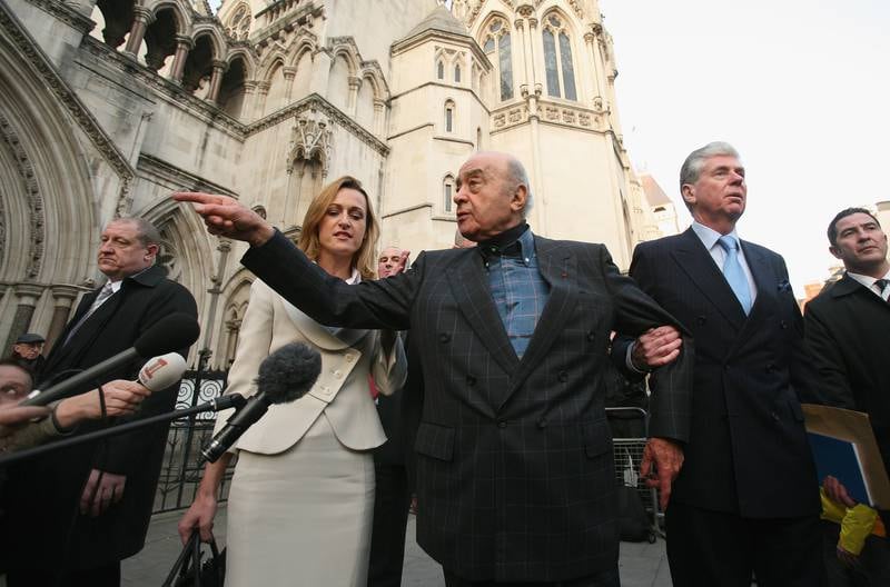 Mohamed Al Fayed outside the High Court in London in 2008, during the inquest into the deaths of his son Dodi and Princess Diana.