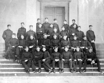 December 1878:  The No IY Division of the Royal Marine Cadets outside Sandhurst.  (Photo by Hulton Archive/Getty Images)
