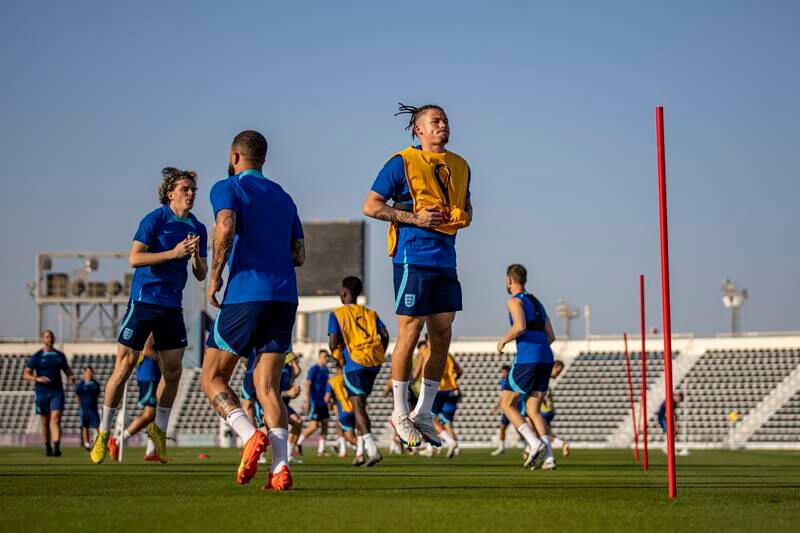England's players, including Kalvin Philips, during training. EPA