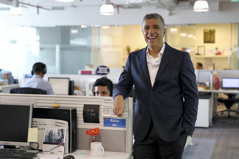 DUBAI , UNITED ARAB EMIRATES , February 25 – 2019 :- Rabea Ataya, CEO of Bayt.com , The Middle East Job Site at his office in the  Grosvenor business tower in Barsha Heights in Dubai. ( Pawan Singh / The National ) For Business. Story by Alkesh