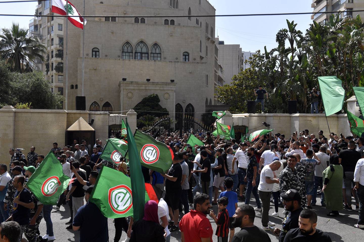 Supporters of Nabih Berri celebrate his re-election as parliament speaker outside his residence in Beirut, Lebanon, on May 31. EPA 