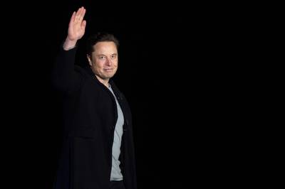 Mr Musk speaks at SpaceX's Starbase centre in South Texas in February. AFP