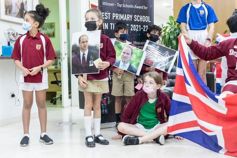 Victory Heights Primary School pupils, who will be asking Prince William questions, show their excitement before his visit to Dubai. Antonie Robertson / The National