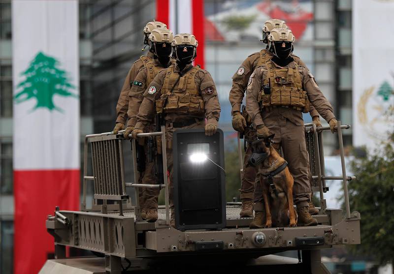 The Lebanese sniffer dog unit participate a military parade. Hussein Malla / AP Photo