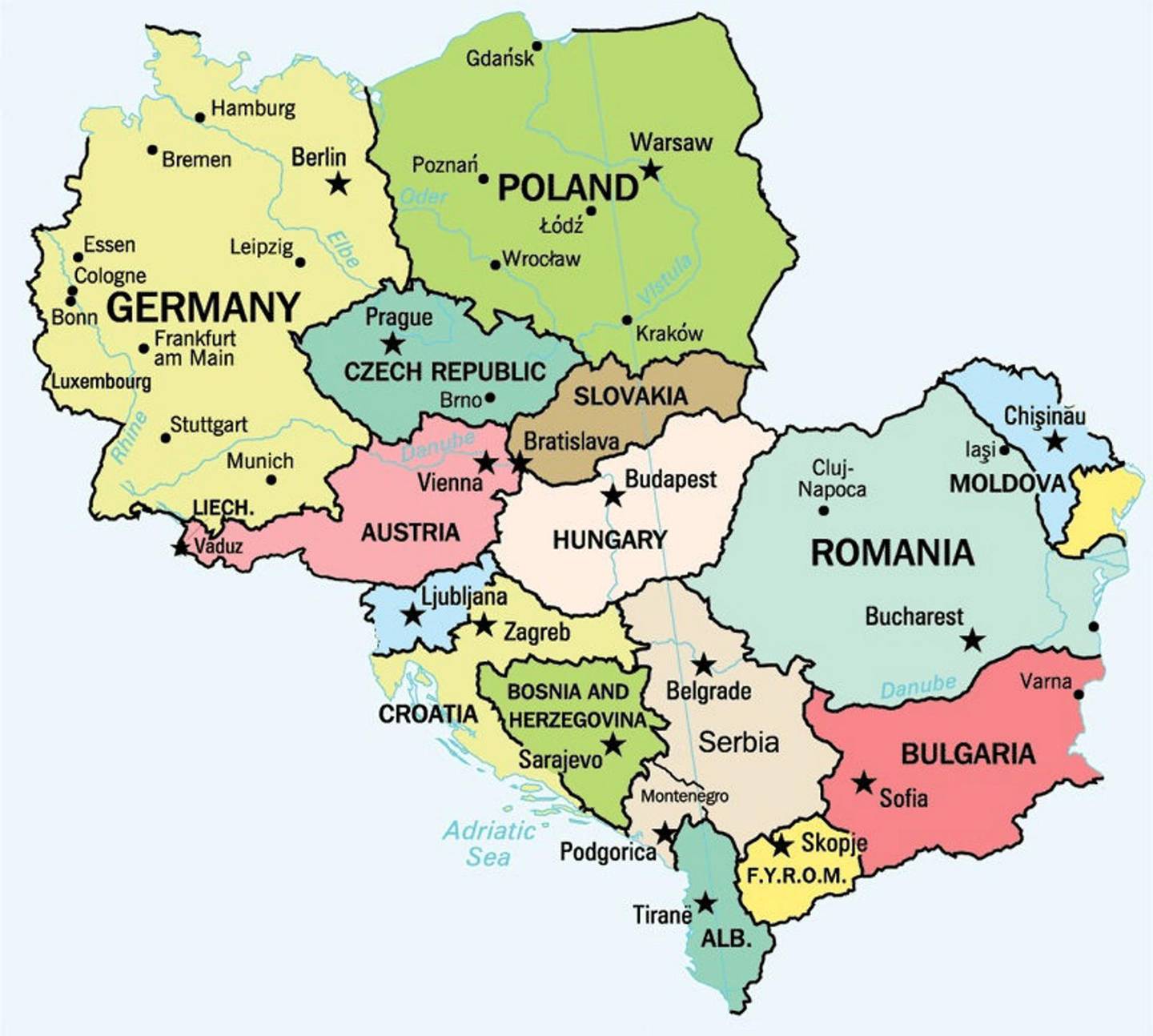 Карта стран центральной и Восточной Европы