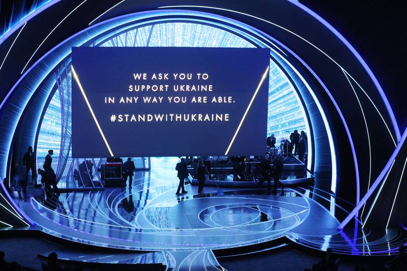 A message of support for Ukraine at the 94th Academy Awards in Hollywood, Los Angeles, California. Reuters