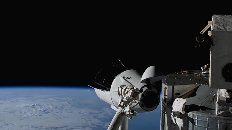 The SpaceX Crew Dragon spacecraft approaches the Harmony module’s forward port for a docking during its relocation manoeuvre. Nasa