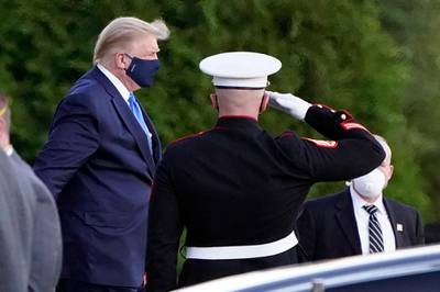 President Donald Trump arrives at Walter Reed National Military Medical Center. AP Photo