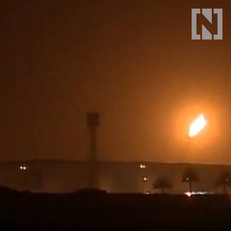 A still image of a drone attack on a Saudi oil refinery.