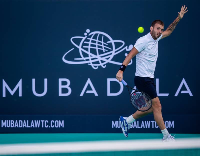 Dan Evans during his match with Taylor Fitz at the Mubadala World Tennis Championship. Victor Besa / The National