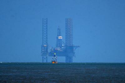 An oil rig off the coast of Great Yarmouth, UK. PA