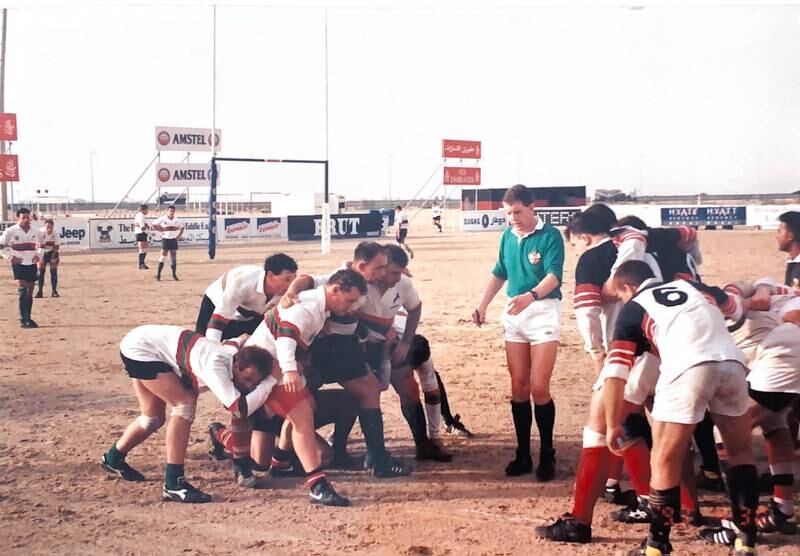 The early representative matches of the Arabian Gulf rugby team were played on the sand at the old Dubai Exiles ground in Al Awir. Photo: Andy Cole