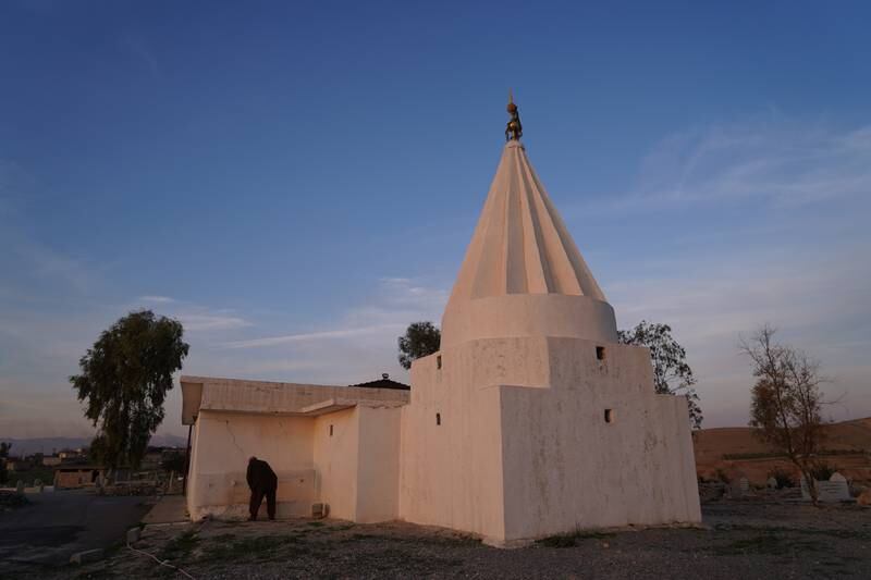 A replica of the Yazidi shrine of Sheikh Bazid in Khanki village. The shrine was built in 1985, after the village was submerged by the dam's waters