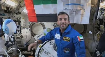 Sultan Al Neyadi’s, UAE Astronaut, speaking from ISS to UAE leaders. photo: Video screen grab / Nasa 