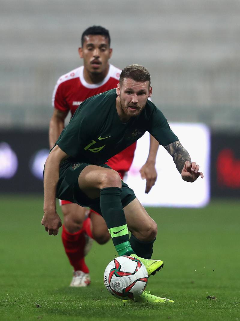 Martin Boyle of Australia in action during the international friendly match against Oman at Maktoum Bin Rashid Al Maktoum Stadium in Dubai on Sunday. Australia won the match 5-0 as part of their 2019 Asian Cup preparations. The tournament is being held in the UAE from January 5-February 1. Getty Images