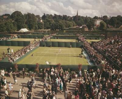 A view of the courts at the All England Lawn Tennis and Croquet Club during The Championships in 1966.