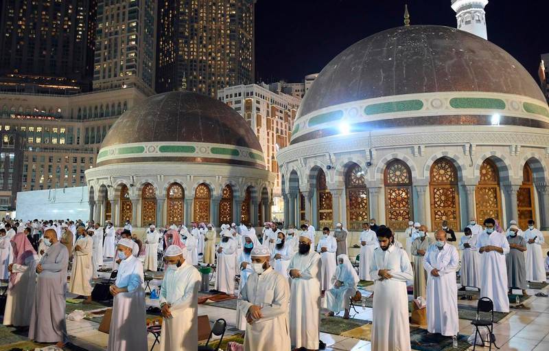 Worshippers pray at the Grand Mosque in Makkah, Saudi Arabia, seeking Laylat Al Qadr or Night of Destiny, which commemorates the revelation of the first verses of the Quran to the Prophet Mohammed. SPA