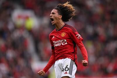 Hannibal Mejbri of Manchester United celebrates after scoring their first goal. Getty 