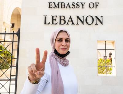 Samah Asmar Diab after voting outside the Embassy of Lebanon in Abu Dhabi. Victor Besa / The National