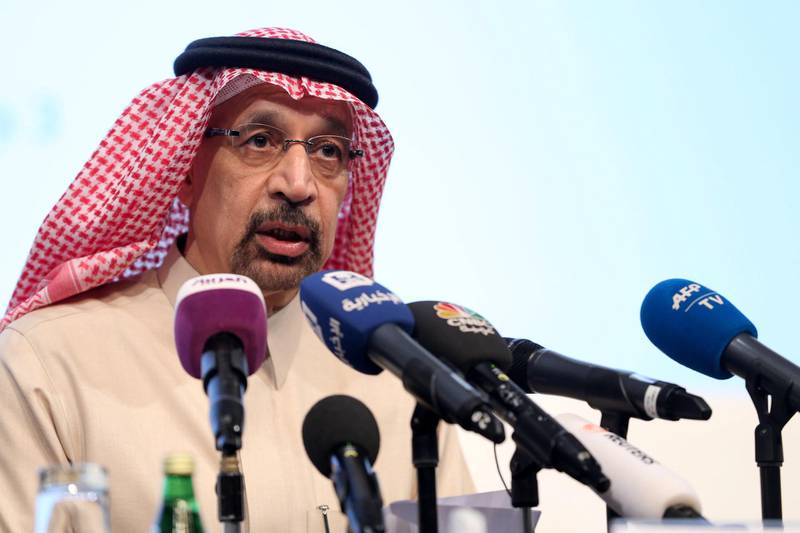 epa07566339 (FILE) - Saudi Energy Minister Khalid Al-Falih speaks during a news conference in Riyadh, Saudi Arabia, 09 January 2019, reissued 13 May 2019. Media reports on 13 May 2019 state that the United Arab Emirated (UAE) Foreign Office report that four commercial vessels have been targeted by sabotage operations near UAE territorial waters. Saudi Arabia's energy minister Khalid A. al-Falih added that two Saudi oil tankers had been targeted in the attack.  EPA/AHMED YOSRI *** Local Caption *** 54883952