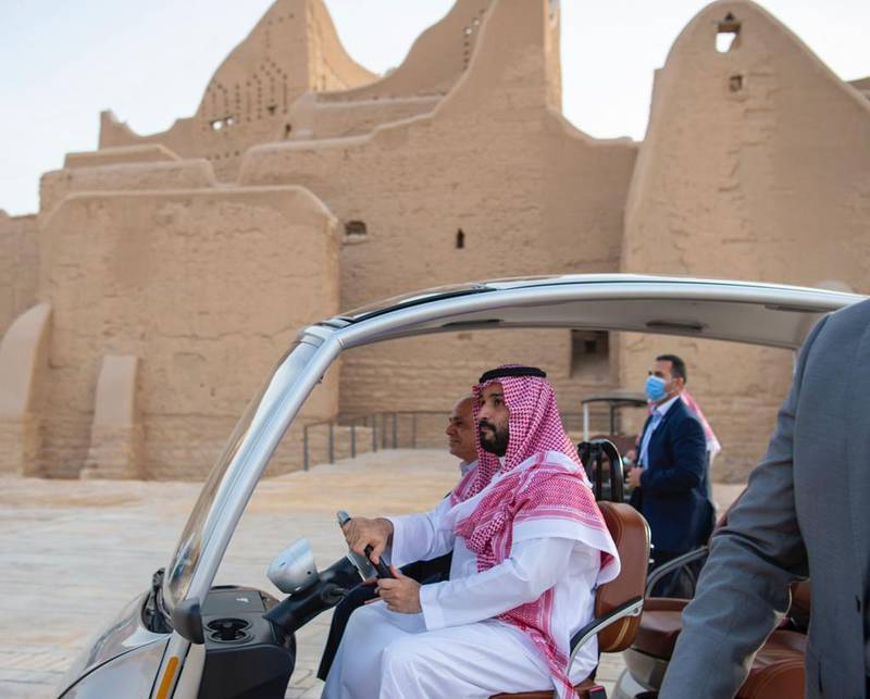 Saudi Arabia's Crown Prince Mohammed bin Salman takes Egypt's President Abdel Fattah El Sisi on a tour of the Unesco Heritage Site at Al Turaif in Diriyah.