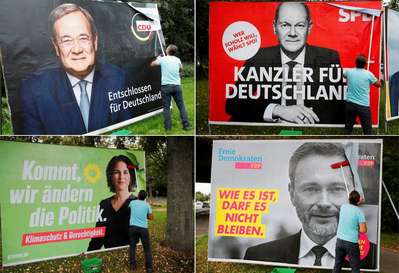 Clockwise from top left: Armin Laschet, Olaf Scholz, Christian Lindner and Annalena Baerbock will all be involved in post-election talks. Reuters