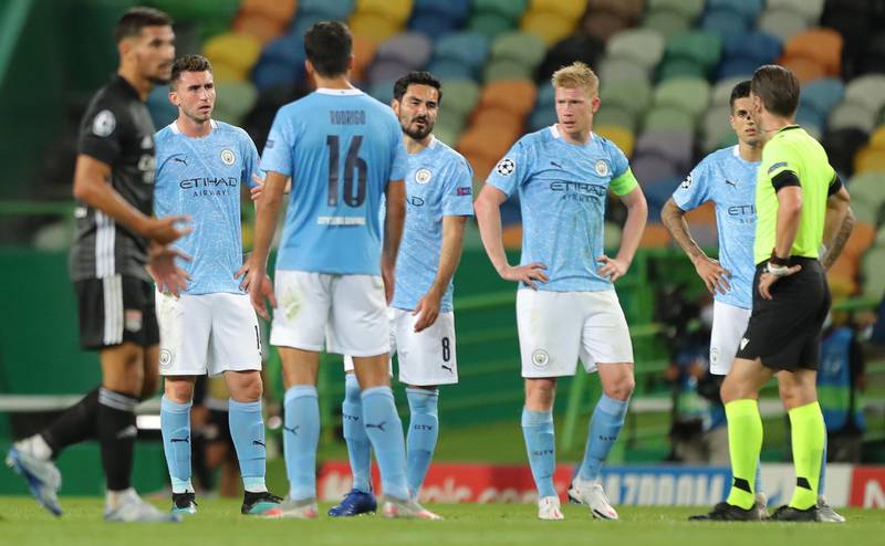 Kevin de Bruyne and teammates after conceding a goal. EPA