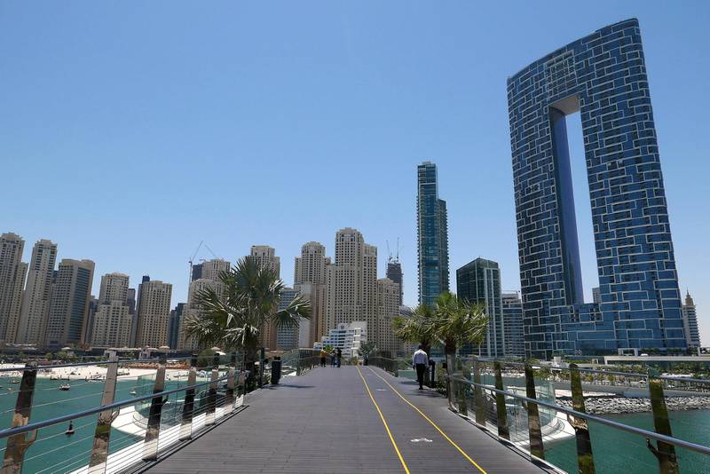 Footbridge connecting from Bluewaters to JBR at the Bluewaters Island in Dubai on May 27,2021. Pawan Singh / The National. Story by Nick Webster