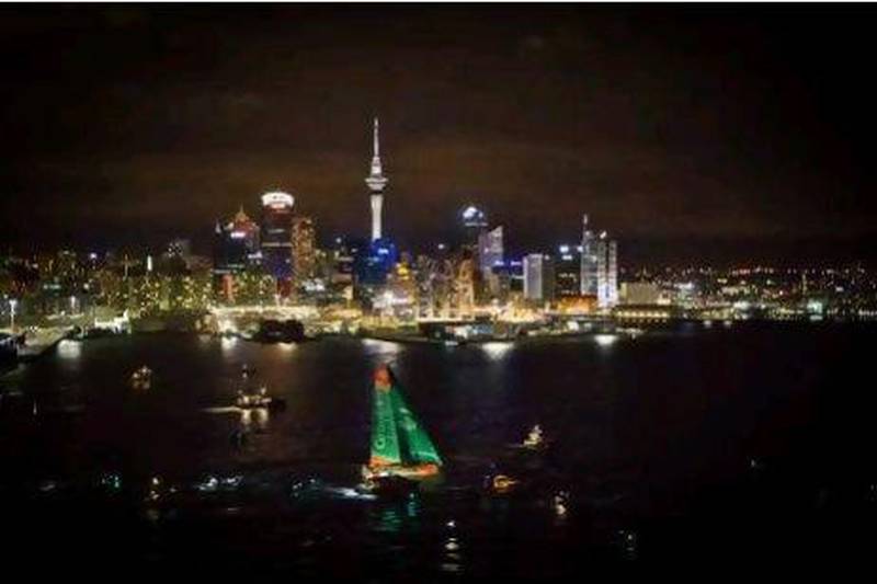Groupama Sailing Team, skippered by Franck Cammas from France, finish first in to Auckland harbour, on leg 4 from Sanya, China to Auckland, New Zealand.