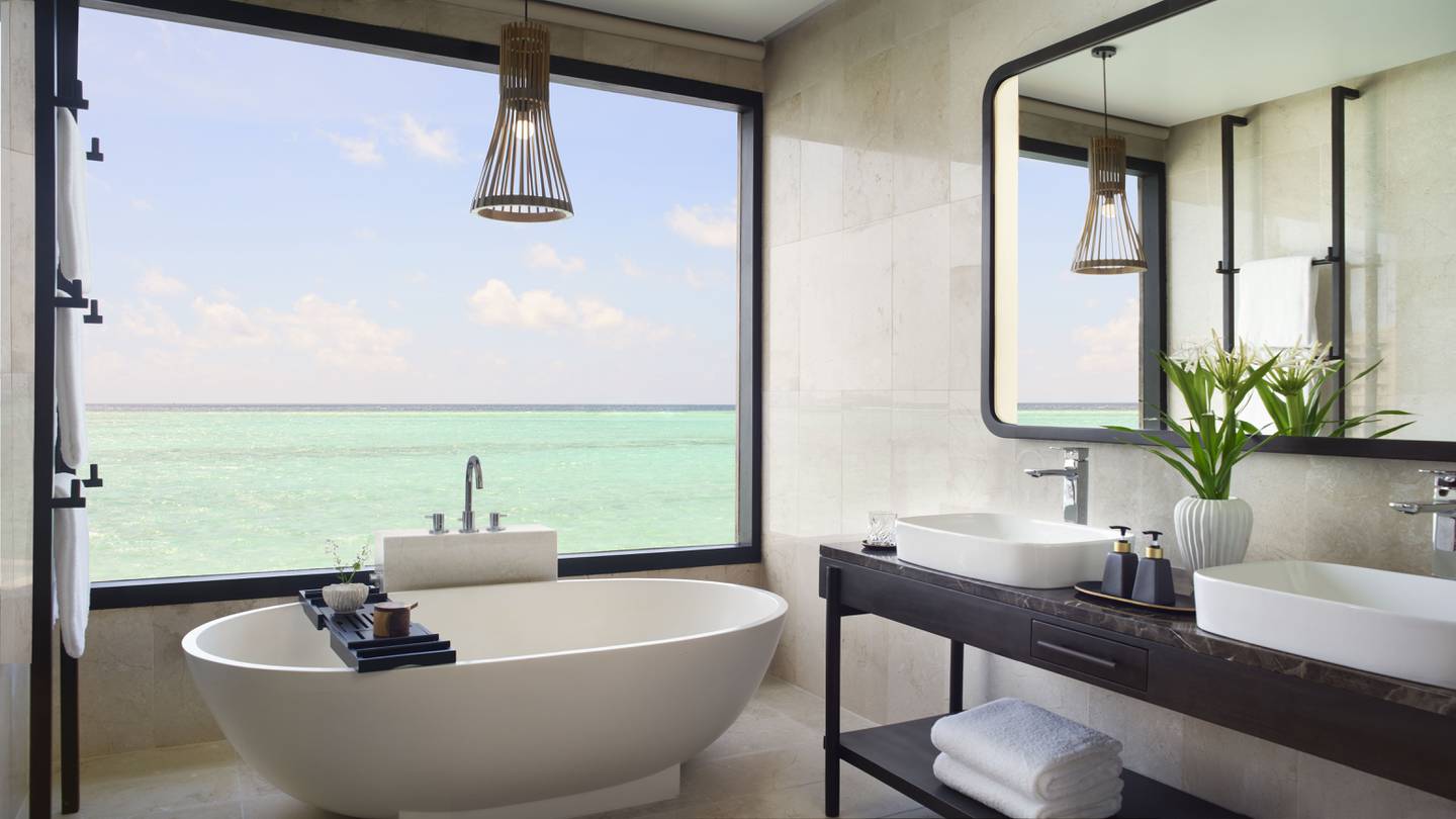 The view of the Indian Ocean from the freestanding bathtub is unparalleled.Photo: Anantara 
