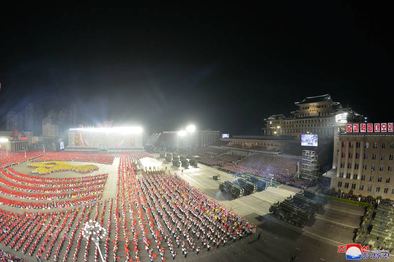 Troops in armoured vehicles participate in a military parade to mark the 90th anniversary of the Korean People's Revolutionary Army in Pyongyang, North Korea. Reuters