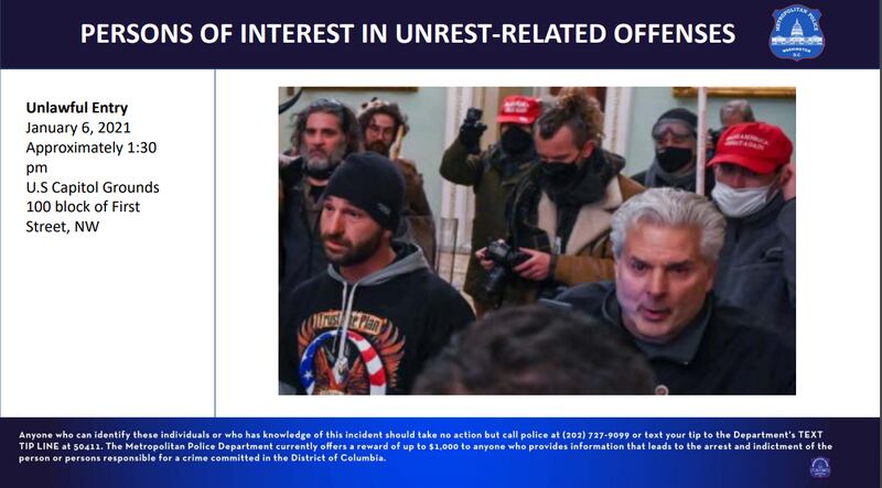 Persons of interest after Trump supporters stormed the Capitol building on January 6, 2020 Image courtesy Metropolitan Police Department