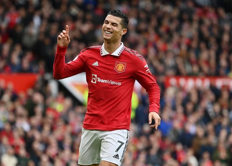 Manchester United attacker Cristiano Ronaldo reacts after an opportunity goes begging in the first half of the goalless draw with Newcastle United at Old Trafford on October 16, 2022. Getty